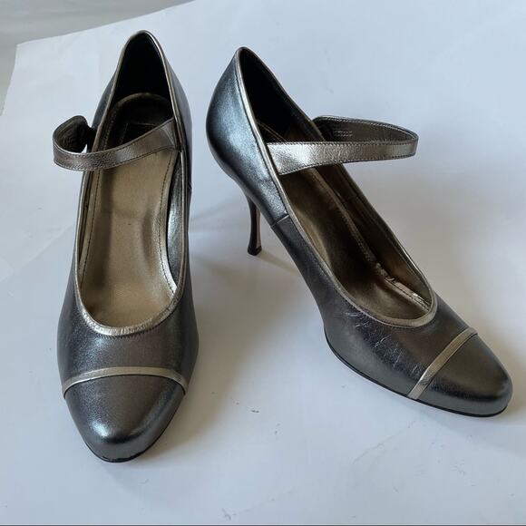 Coach Lauryn Mary Jane Heels Made in Italy Silver Pewter Metallic New 10 - Picture 2 of 14